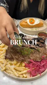 A montage showcasing various brunch dishes, desserts, and specialty drinks at Nour Cafe, featuring steak, fries, and a split-cup beverage.