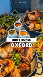A high-quality, polished montage showcasing a new spit roast chicken menu at Dirty Bones. The video features close-up shots of the chicken, sides, cocktails, and desserts, accompanied by text overlays detailing the menu and pricing.