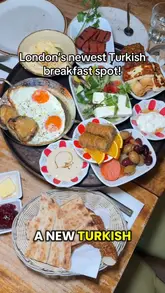 A short, punchy review of a new Turkish breakfast spot in Bermondsey, London. The video features a montage of the extensive breakfast spread, including various dips, eggs, and pastries, alongside shots of the restaurant interior and the menu. The voiceover provides context on the offering and price point.