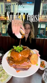 A comprehensive review of a Sunday roast experience at a steakhouse located in Leadenhall Market. The video features a variety of dishes including steak tartare, grilled prawns, 35-day aged sirloin, pork belly, and desserts, alongside cocktails.