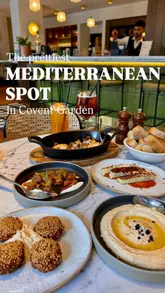 A polished montage showcasing the interior, cocktails, and Mediterranean-inspired dishes at Olea Social in Covent Garden.