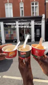 A short, energetic reel showcasing the return of The Ice Cream Project pop-up by Anya Hindmarch in London. The video features quick cuts of the shop's interior, the unique ice cream flavours available, and the creator tasting the product.