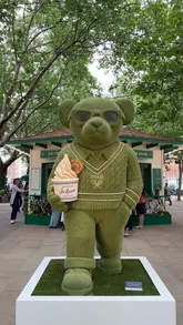 A short promotional video showcasing the Ralph Lauren Summer Sports pop-up in Sloane Square, featuring a branded bear statue and a soft-serve ice cream with a bear-shaped biscuit.