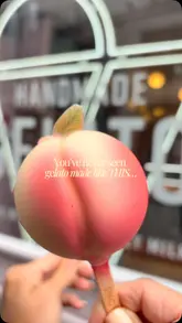 A short, energetic video showcasing the peach-shaped gelato and other menu items at Snowflake Gelato. The video features quick cuts of the product, the shop interior, and the chef preparing items, set to music with text overlays.