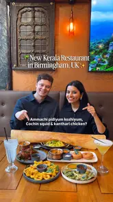 A promotional reel showcasing a Kerala restaurant in Birmingham, featuring a variety of authentic South Indian dishes and the restaurant's interior.