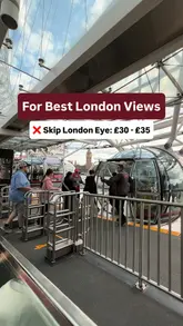 A travel guide video listing several viewpoints in London, contrasting the expensive London Eye with free or cheaper alternatives like Sky Garden, Garden at 120, Horizon 22, and the IFS Cloud Cable Car.