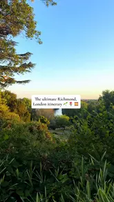 A travel guide video showcasing a day-trip itinerary in Richmond, London, featuring riverside views, brunch, botanical gardens, and dinner.