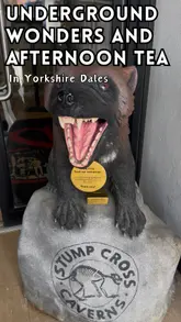 A vlog-style video showcasing a visit to Stump Cross Caverns in the Yorkshire Dales. The video highlights the underground cave exploration experience, including the use of UV torches to see rock formations, followed by a visit to the on-site cafe for an afternoon tea.