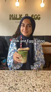A vlog-style review of Milk & Egg in Ealing, London, highlighting their halal brunch options, including a full English breakfast, French toast, and a tiramisu-flavored matcha latte. The creator showcases the interior, including the prayer room, and shares her positive experience with the food quality and service.