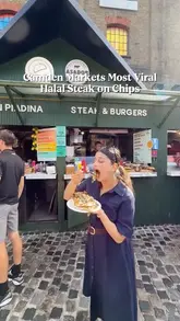A creator reviews a viral steak spot in Camden Market, showcasing a steak on chips dish.