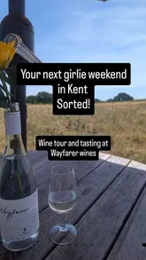 A vlog-style video documenting a visit to Wayfarer Wines in Kent, featuring a vineyard tour, wine tasting, and a cheese board.