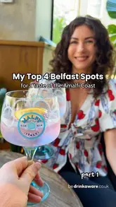 A listicle-style reel featuring two Belfast venues, Amelia Hall and Tetto, highlighting their Italian-inspired food and Malfy Gin cocktails. The video uses a fast-paced, handheld vlog style to showcase the atmosphere, decor, and menu items, positioning the venues as perfect spots for a Mediterranean-style experience in the city.