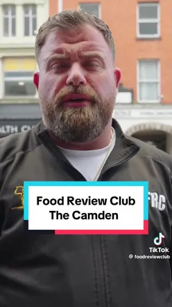 Matt from Food Review Club enjoying Korean pork belly burnt ends and a margarita pizza at The Camden.