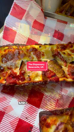 Halal and vegetarian options at The Dispensary in Newcastle, featuring Chicken Tikka Detroit Pizza and loaded fries.