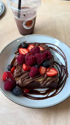 Kids French toast and mezze plate at Moi Bakeshop in Liverpool, featuring fresh and delicious brunch options.