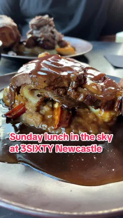 Enjoying a delicious Sunday lunch with stunning views at 3SIXTY in Hadrian’s Tower, Newcastle’s top sky lounge.