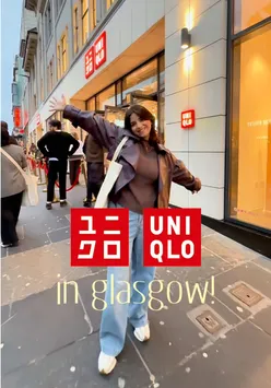 Excited shopper at new UNIQLO store launch in Glasgow, showcasing stylish clothing options. #uniqlogeurope #glasgow