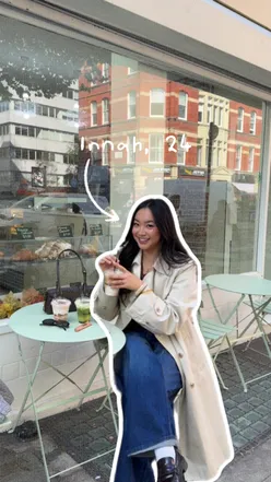 Beauty and lifestyle creator Innah introduces herself, enjoying matcha and sharing content on a shoppable platform.