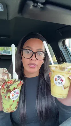 Delicious desserts from @lockleaze van in Lockleaze, Bristol, featuring Dubai cup and old school sponge cup.