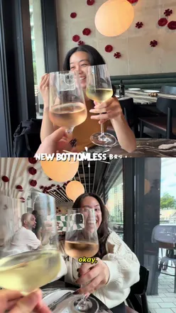 Guests enjoying bottomless brunch at Roe Restaurant, featuring dishes like salmon royale and lamb merguez flatbread.