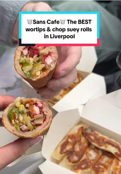 Delicious dumplings and chop suey rolls at Sans Cafe in Liverpool on a stormy day.