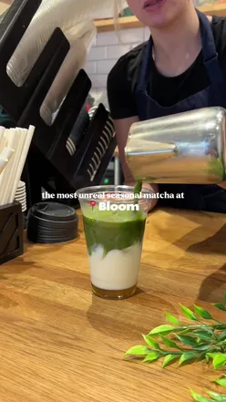 Enjoying a toffee apple matcha drink at Bloom Juice in Leeds, perfect for autumn catch-ups with friends.