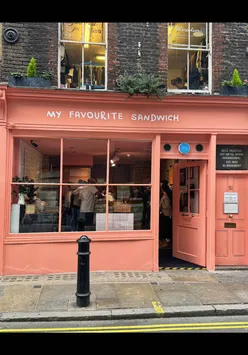 Delicious Pistachio, Burrata & Mortadella sandwich at My Favourite Sandwich in Soho, topped off with a Matcha & White Chocolate cookie.