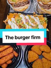 Delicious burger with 4 patties, loaded fries, and haloumi fries at The Burger Firm in Colindale.