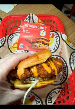 Free slider promotion at Dave’s Hot Chicken on 23rd October across UK branches, available via app download.