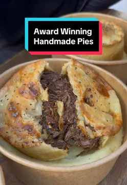 Delicious award-winning pie, mash, and gravy from Great North Pie at Manchester Piccadilly Christmas Markets.