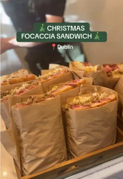 Christmas focaccia sandwich from One Kinda Folk, Leeson St, Dublin. Festive flavors for the holiday season!