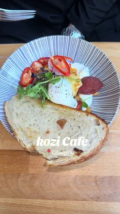 Turkish eggs enjoyed at Kozi Cafe in Glasgow, a top brunch spot compared to Homegrown Garden Centre.