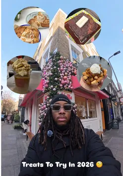 Two friends enjoying colorful desserts at a trendy London dessert spot, excited for future treats in 2026.