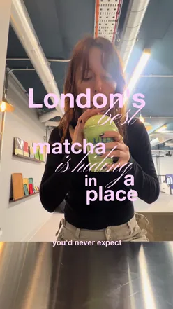 Delicious matcha drink at a trendy London café, perfect for 2026 vibes. #londonhotspots #londoncafe