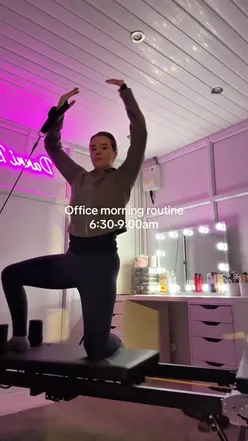 Early morning routine featuring reformer pilates and sea moss at a busy studio.