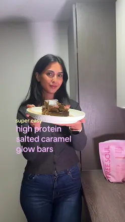 Delicious Salted Caramel Glow Bars made with vegan protein, perfect for meal prep or satisfying sweet cravings.