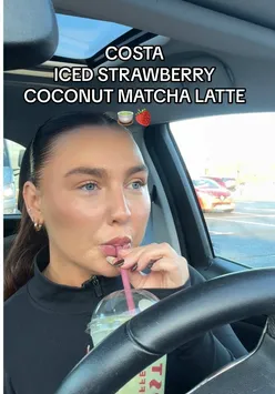 Enjoying a new iced strawberry matcha latte at Costa Coffee in Newcastle, sharing positivity about stammering.