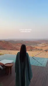 A montage showcasing a luxury hotel in the Red Sea, featuring scenic desert and sea views, a pool, dining, and room interiors.