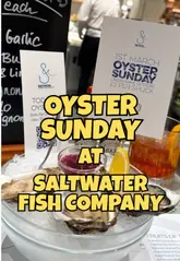 A vlogger visits the Saltwater Fish Company inside Fenwick Food Hall in Newcastle to promote their 'Oyster Sunday' deal, where Lindisfarne oysters are available for £2 each. The video features the creator walking to the venue, showing the oyster bar, the preparation of the oysters, and tasting them with various condiments.