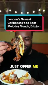 A creator visits Pop Brixton to taste test the new menu at Melody's Munch, reviewing various Caribbean dishes including jerk chicken, curry goat, and mac & cheese.