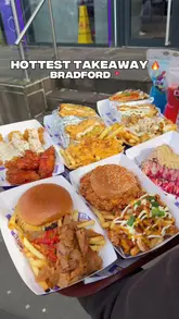 Assorted golden-brown crispy fried chicken, chips, and sides, presented from New York Krispy takeaway in Bradford.