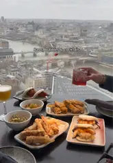 Bottomless 'Bubbles & Bao' brunch spread with crispy prawn bao, spring rolls, sweet & sour chicken and London city views at Hutong Shard.