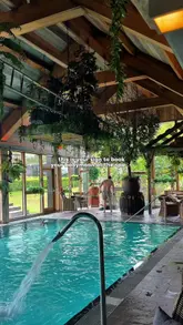 A montage showcasing a stay at The Elms Hotel & Spa, highlighting the pool, spa facilities, bedroom, and dining options.