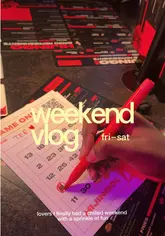 The video is a weekend vlog following the creator's activities, starting with cooking a meal at home on Friday and moving to a Saturday outing at Hijingo for an interactive bingo bottomless brunch, followed by a visit to Boxpark.