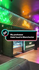 A vlog-style review of a visit to My Peshawar in Manchester, featuring the restaurant's interior, menu, and a selection of dishes including a grill platter, lamb karahi, naan, and traditional tea.