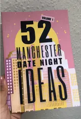 The creator showcases a '52 Manchester Date Night Ideas' book and uses it to select and visit the Alcotraz prison-themed cocktail bar, providing a brief review of the experience.