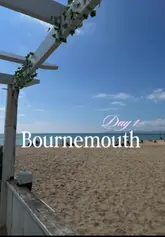 A travel vlog documenting a day in Bournemouth, featuring a stay at the Premier Inn, a visit to Christchurch, and drinks at a local bar.
