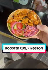 A creator visits a street food stall called Rooster Run in Kingston, reviews the grilled chicken rice bowl, and shares his thoughts on the food and value.