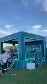 A short, handheld video capturing a zipline activation at the Taste of London festival, featuring a branded Hulu on Disney+ ball pit.
