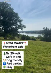 A couple with their baby documents a 1 hour 15 minute walk around Bewl Water, highlighting the scenic route, the dog-friendly nature of the area, and a stop at the Waterfront Cafe for lunch. The video includes tips on parking, membership benefits, and a review of the food.
